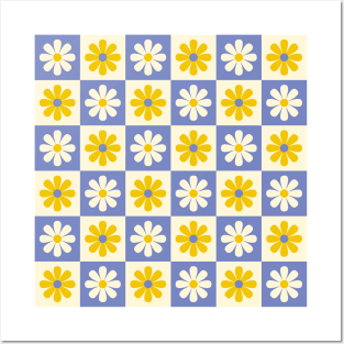 Magnolia Yellow Mod Flower Checkers Posters and Art